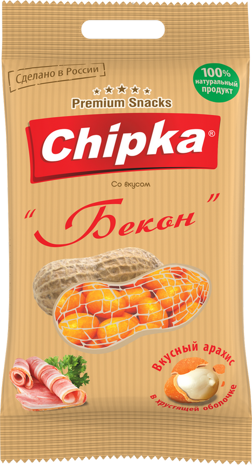 Розничная упаковка арахиса в глазури "Бекон", 40 гр
